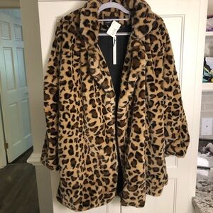 NWT Leopard Print Faux Fur Coat